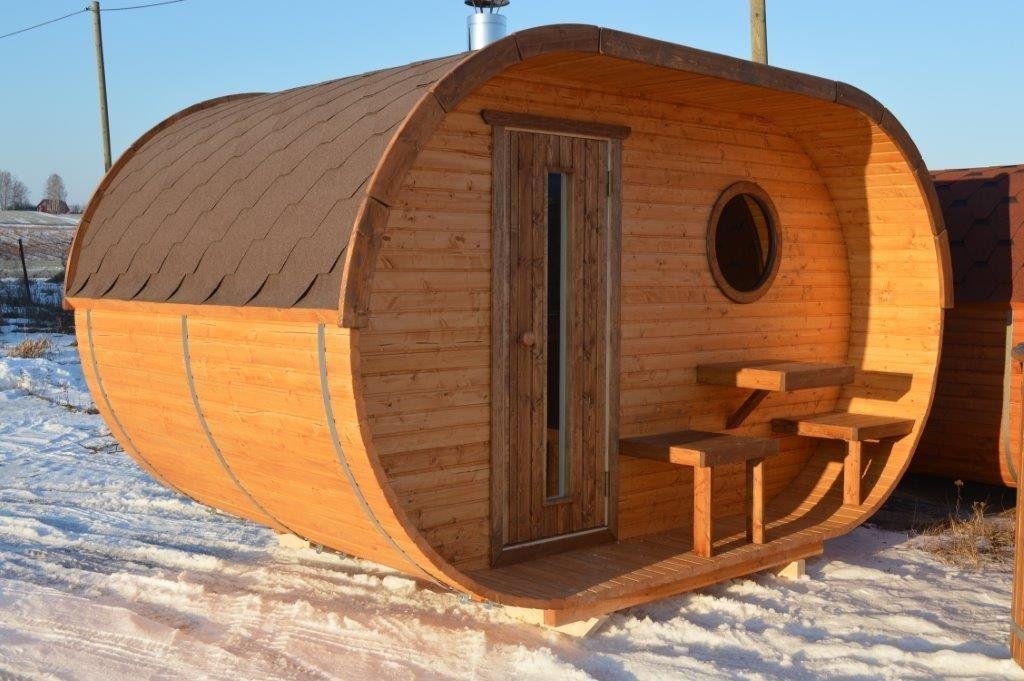 Баня овальная бочка с помывочной